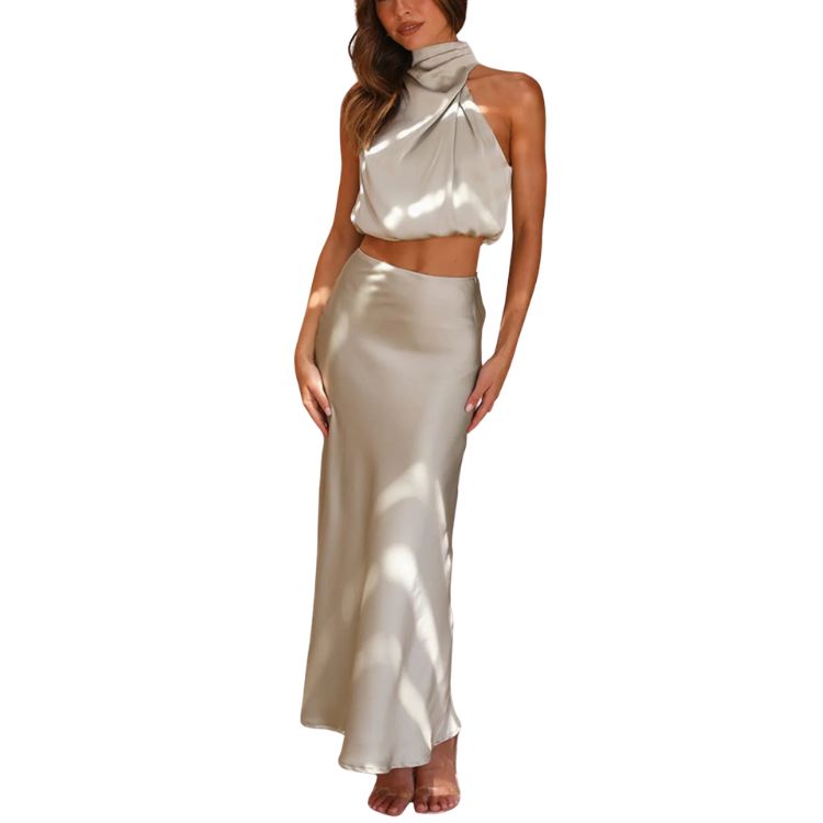 Women’s 2-Piece Set Halter Top and Maxi Skirt