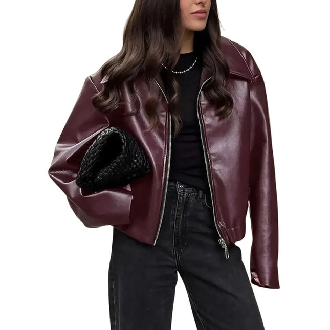 Women’s Cropped Jacket with Zipper and Collar
