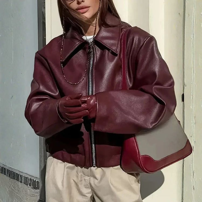 Women’s Cropped Jacket with Zipper and Collar