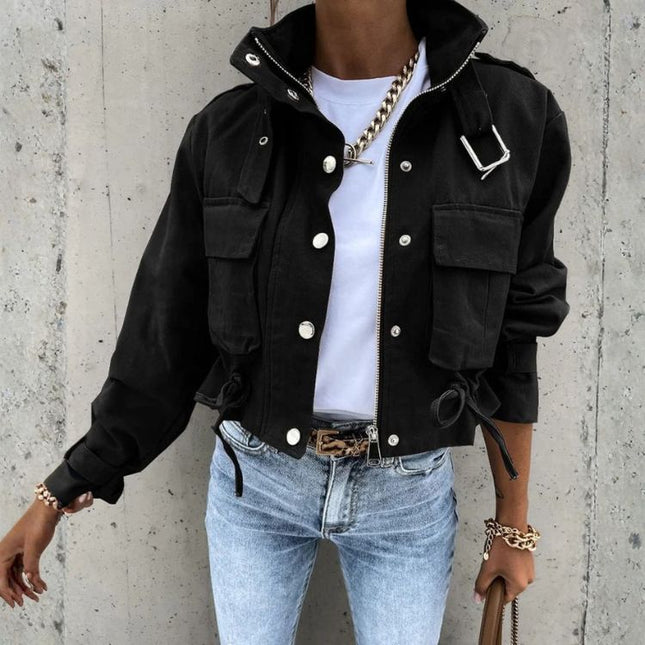 Women's Short Jacket with Zipper and Patch Pockets