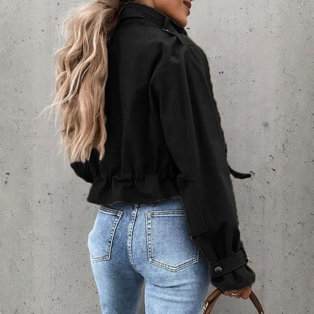 Women's Short Jacket with Zipper and Patch Pockets